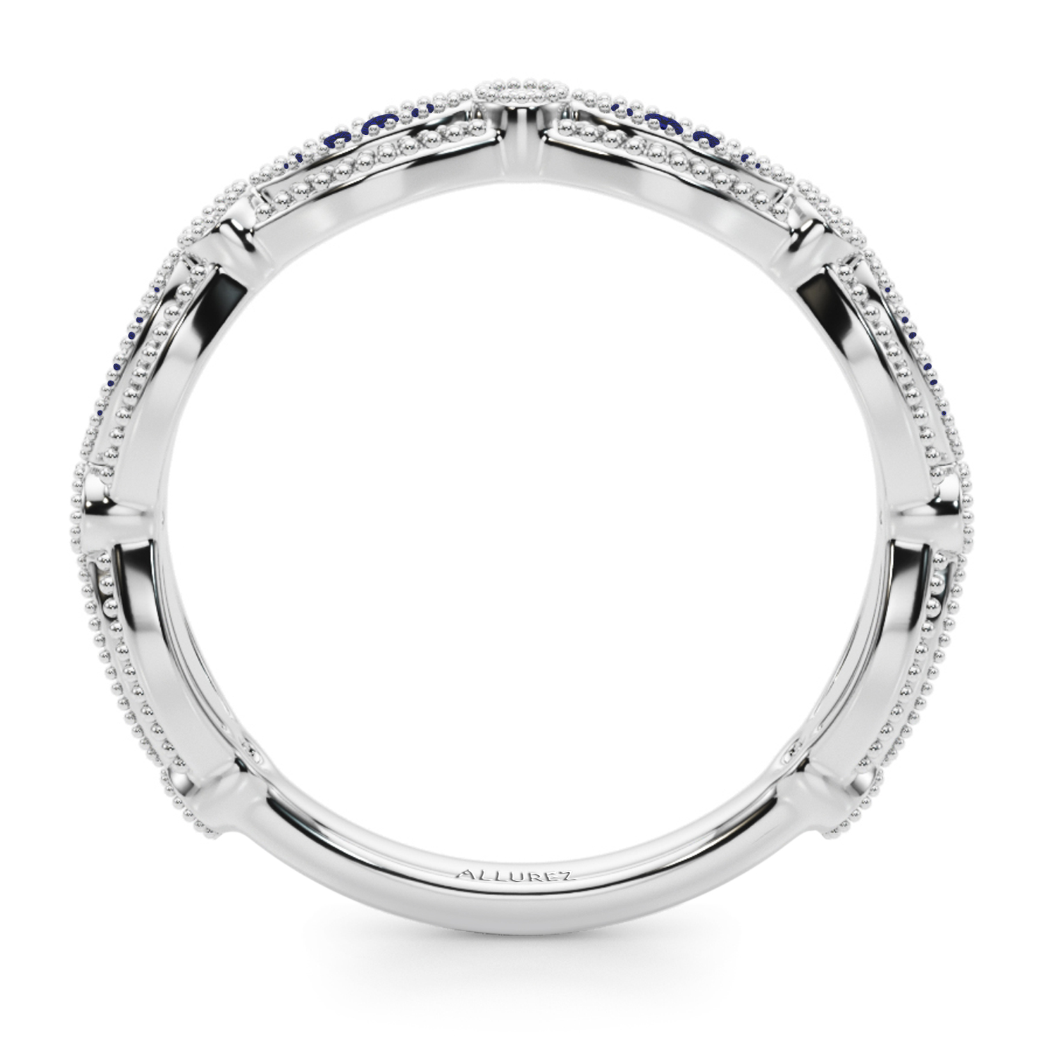 Antique Style Lab Blue Sapphire & Lab Grown Diamond Wedding Ring Band 14K White Gold (0.20ct)